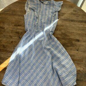 Draper James Sleeveless Cotton Linen Dress - blue plaid - size 2